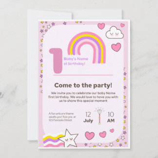 Invitation d'anniversaire licorne 
