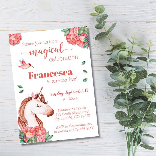 Invitation d'anniversaire licorne