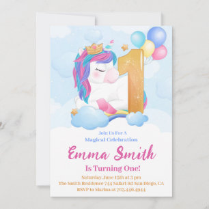 Invitation d'anniversaire Licorne 1ère année Ballo