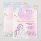 Invitation d'anniversaire Licorne 6-7 ans (Devant / Derrière)