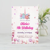 Invitation d'anniversaire licorne à l'aquarelle ma (Debout devant)