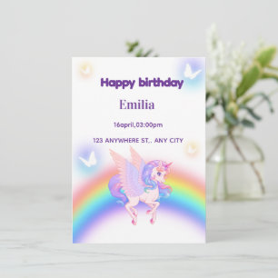 Invitation d'anniversaire Licorne Arc-en-ciel