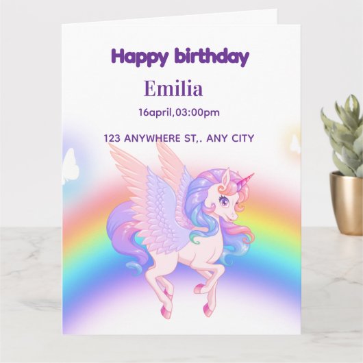 Invitation d'anniversaire Licorne Arc-en-ciel (Petite plante)
