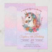 Invitation d'anniversaire Licorne Arc-en-ciel Fill (Devant / Derrière)
