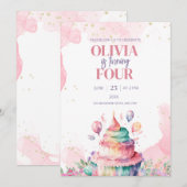 Invitation d'anniversaire Licorne Arc-en-ciel Gâte (Devant / Derrière)
