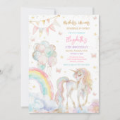 Invitation d'anniversaire Licorne Arc-en-ciel Or (Devant)