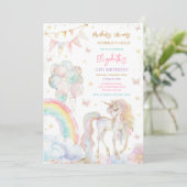 Invitation d'anniversaire Licorne Arc-en-ciel Or (Debout devant)