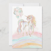 Invitation d'anniversaire Licorne Arc-en-ciel Or (Dos)