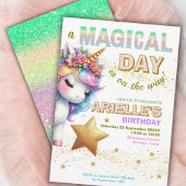 Invitation d'anniversaire licorne arc-en-ciel pail