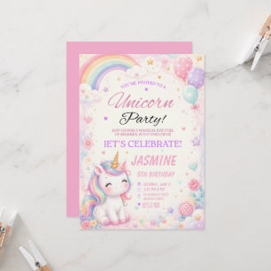 Invitation d'anniversaire Licorne Arc-en-ciel Past