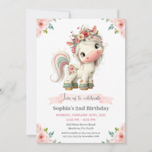 Invitation d'anniversaire licorne bébé fille