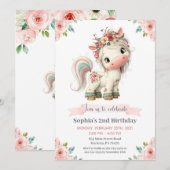 Invitation d'anniversaire licorne bébé fille (Devant / Derrière)