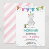 Invitation d'anniversaire licorne chat (Devant / Derrière)