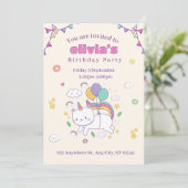 Invitation d'anniversaire licorne chat arc-en-ciel (Debout devant)