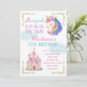 Invitation d'anniversaire Licorne et Château (Debout devant)