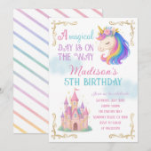 Invitation d'anniversaire Licorne et Château (Devant / Derrière)