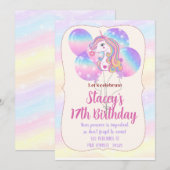 Invitation d'anniversaire Licorne Étincelles et Ba (Devant / Derrière)