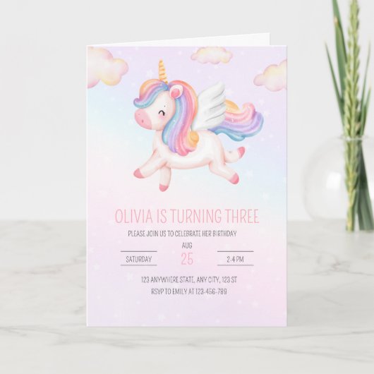 Invitation d'anniversaire Licorne, Fête Licorne Ar (Devant)