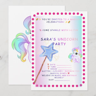 Invitation d'anniversaire Licorne – Fête Magique A
