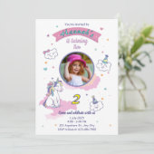 Invitation d'anniversaire licorne fille (Debout devant)