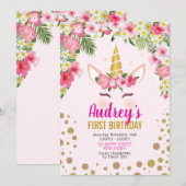 Invitation d'anniversaire Licorne. Fille Anniversa (Devant / Derrière)