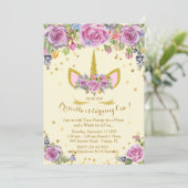 Invitation d'anniversaire, licorne, fleurs, ivoire (Debout devant)