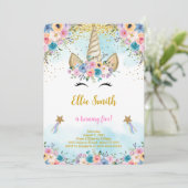 Invitation d'anniversaire licorne florale (Debout devant)