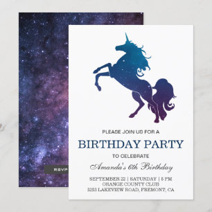 Invitation d'anniversaire Licorne Galaxie Espace