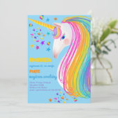Invitation d'anniversaire licorne magique (Debout devant)