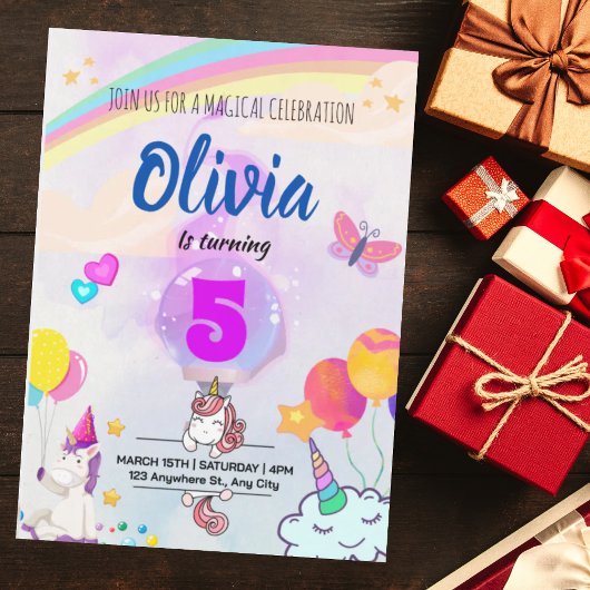 Invitation d'anniversaire Licorne Magique avec Arc