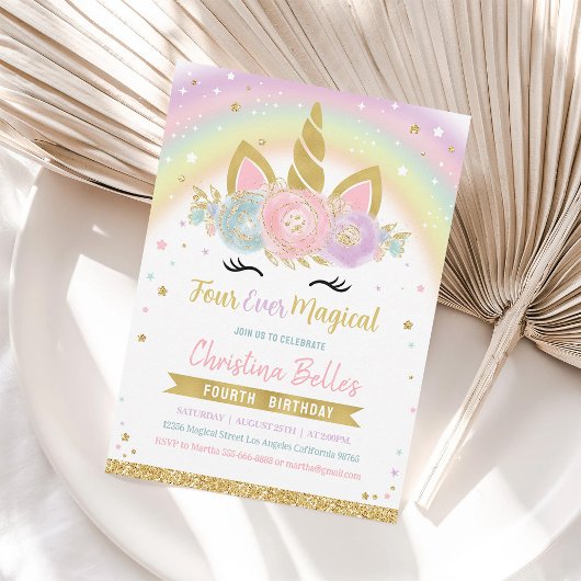 Invitation d'anniversaire licorne magique pour tou