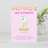 Invitation d'anniversaire licorne mignonne (Debout devant)