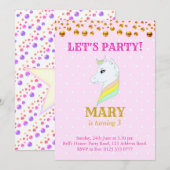Invitation d'anniversaire licorne mignonne (Devant / Derrière)