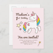 Invitation d'anniversaire licorne mignonne & étoil (Devant / Derrière)