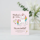 Invitation d'anniversaire licorne mignonne & étoil (Debout devant)