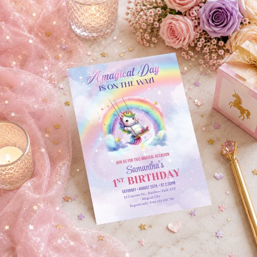 Invitation d'anniversaire Licorne Mignonne Magique