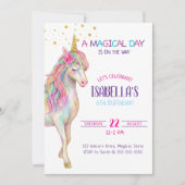 Invitation d'anniversaire licorne pour filles (Devant)