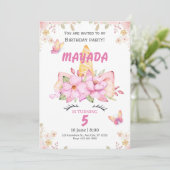 Invitation d'anniversaire Licorne pour Filles (Debout devant)