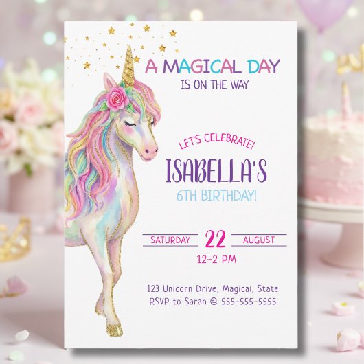 Invitation d'anniversaire licorne pour filles