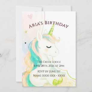 Invitation d'anniversaire licorne pour filles mign