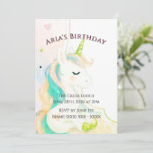 Invitation d'anniversaire licorne pour filles mign (Debout devant)