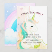 Invitation d'anniversaire licorne pour filles mign (Devant / Derrière)