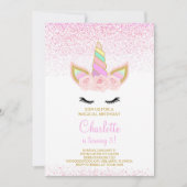 Invitation d'anniversaire Licorne Rose (Devant)