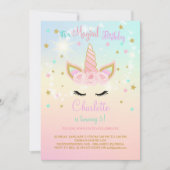 Invitation d'anniversaire licorne rose et sarcelle (Devant)