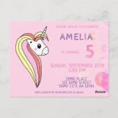 Invitation d'anniversaire licorne rose pour enfant (Dos)