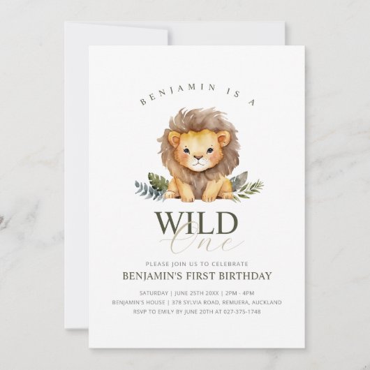 Invitation d'anniversaire Lion Wild (Devant)