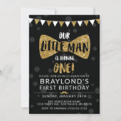 Invitation d'anniversaire Little Man, Noir & Or (Devant)