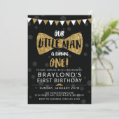 Invitation d'anniversaire Little Man, Noir & Or (Debout devant)
