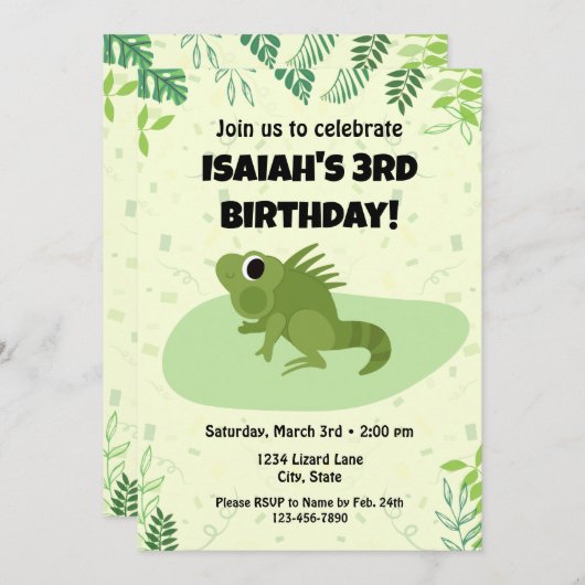 Invitation d'anniversaire Lizard (Devant / Derrière)
