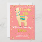 Invitation d'anniversaire Llama Fun Gold et rose (Devant)